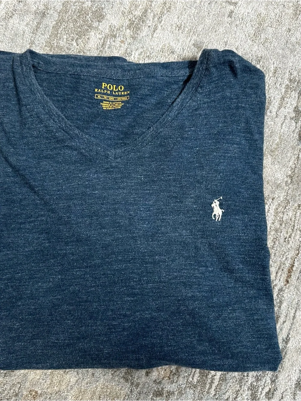 Polo by Ralph Lauren Heathered Navy V-Neck Tee with Yellow Logo